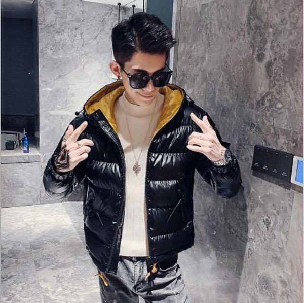 a16 winter thick luminous colorblock loose hooded fashion men's cotton jacket, Black
a16 winter thick luminous colorblock loose hooded fashion men's cotton jacket, Black