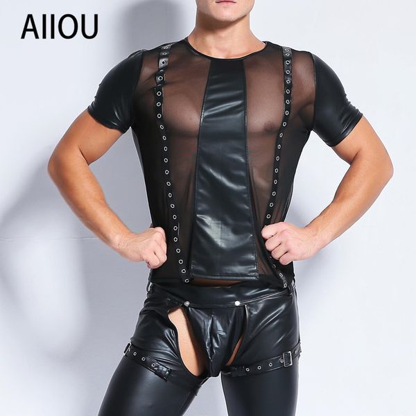 aiiou mens undershirts mesh transparent stitching erotic faux leather gay shirts funny fitness undershirts club dance wear, Black;brown
aiiou mens undershirts mesh transparent stitching erotic faux leather gay shirts funny fitness undershirts club dance wear, Black;brown