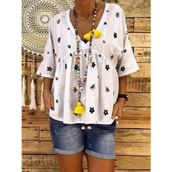 women's blouses & shirts summer womens floral print plus size short sleeve female shirt casual v-neck loose tunic s-3xl blouse blusa, White
women's blouses & shirts summer womens floral print plus size short sleeve female shirt casual v-neck loose tunic s-3xl blouse blusa, White
