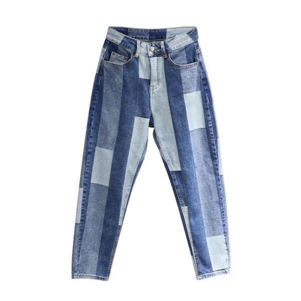 personality color matching jeans female 2020 spring new high waist was thin harlan pants loose denim pants tide r755, Blue
personality color matching jeans female 2020 spring new high waist was thin harlan pants loose denim pants tide r755, Blue