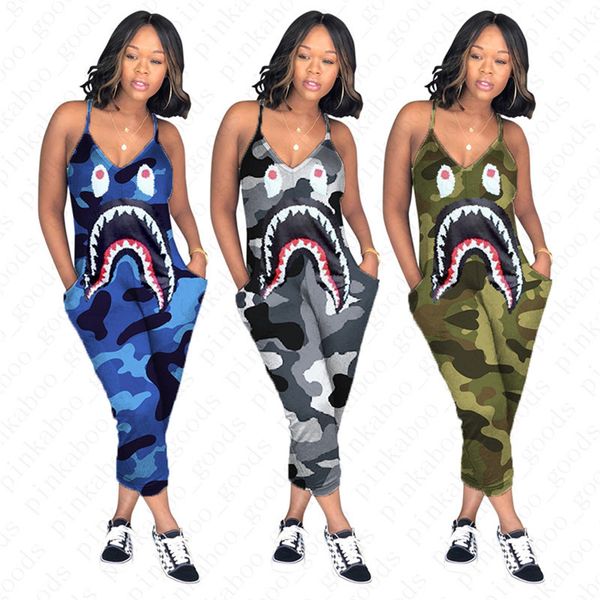 women designer camo color suspenders jumpsuit shark mouth print one-piece pants fashion v-neck vest romper slim cropped pants d52705, Black;white
women designer camo color suspenders jumpsuit shark mouth print one-piece pants fashion v-neck vest romper slim cropped pants d52705, Black;white