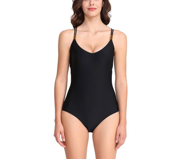 women's one-piece swimsuit / swimwear round ring suspenders sexy, Black;white