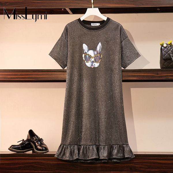 xl-5xl plus size women silver glitter dress summer 2019 fashion cartoon dog print short sleeve loose casual ruffle short dresses, Black;gray
xl-5xl plus size women silver glitter dress summer 2019 fashion cartoon dog print short sleeve loose casual ruffle short dresses, Black;gray