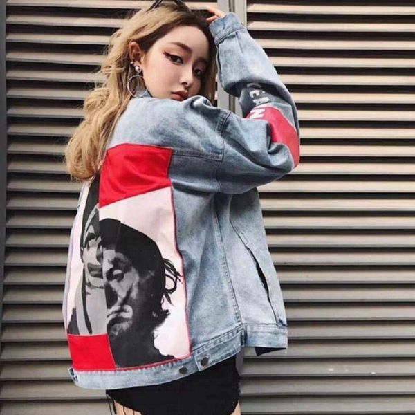 clown print denim jacket women red armband patchwork jeans jacket coat autumn harajuku oversized outerwear single-breasted 2019, Black;brown
clown print denim jacket women red armband patchwork jeans jacket coat autumn harajuku oversized outerwear single-breasted 2019, Black;brown