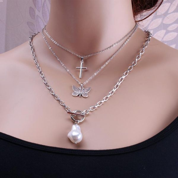 kmvexo 3pcs/set vintage cross butterfly clavicle chain necklace jewelry for women summer baroque pearls pendants necklaces 2020, Silver 
kmvexo 3pcs/set vintage cross butterfly clavicle chain necklace jewelry for women summer baroque pearls pendants necklaces 2020, Silver