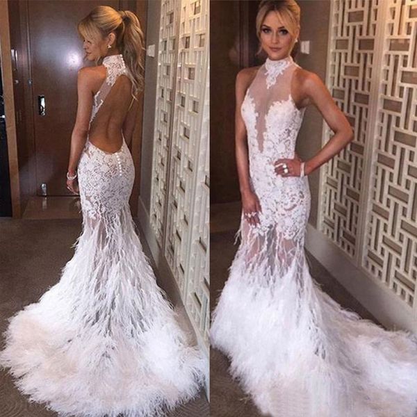 custom made mermaid wedding dresses sheer high neck feather sweep train bridal gowns illusion sleeveless backless appliqued wedding dress, White
custom made mermaid wedding dresses sheer high neck feather sweep train bridal gowns illusion sleeveless backless appliqued wedding dress, White
