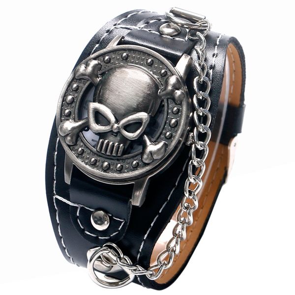 fashion cool skull design punk wristwatches men's skeleton bangle leather bracelet watch for women relojes montres, Slivery;brown
fashion cool skull design punk wristwatches men's skeleton bangle leather bracelet watch for women relojes montres, Slivery;brown
