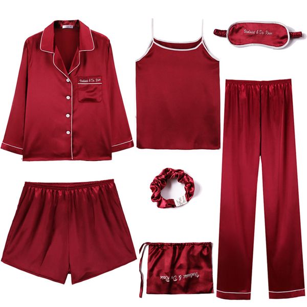 women pijama silk satin 7 pcs pajama set women korean night suits ladies solid cute ensemble pyjama femme louge home wear, Black;red
women pijama silk satin 7 pcs pajama set women korean night suits ladies solid cute ensemble pyjama femme louge home wear, Black;red