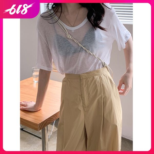 mulan 2020 sweater wool tencel wool short sleeve v-neck sweater thin micro transparent t-shirt 8500, White
mulan 2020 sweater wool tencel wool short sleeve v-neck sweater thin micro transparent t-shirt 8500, White