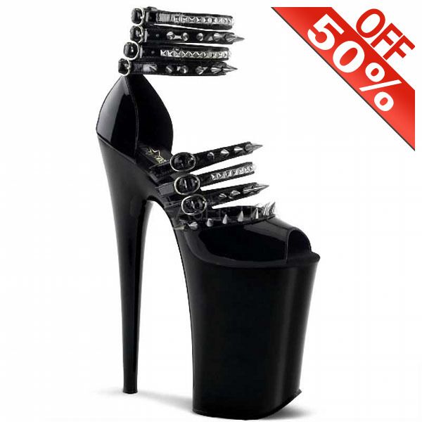 fashion thin heel sandals ultra high platform heels 20cm pole dancing women's shoes 8 inch rivet props shoes punk models, Black
fashion thin heel sandals ultra high platform heels 20cm pole dancing women's shoes 8 inch rivet props shoes punk models, Black