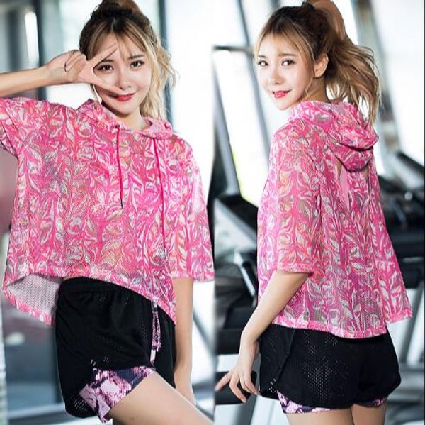 women hollow sport t-shirt floral printed hooded running gym fitness clothes, Black;blue
women hollow sport t-shirt floral printed hooded running gym fitness clothes, Black;blue