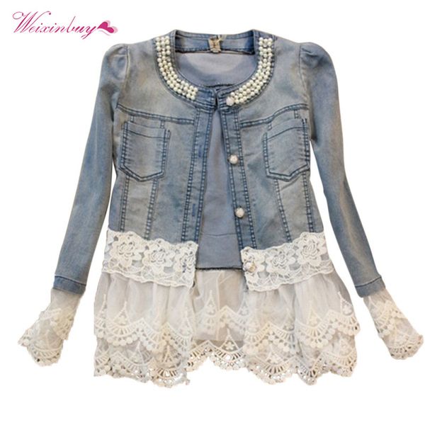 female casual acrylic lace patchwork denim jackets women long sleeve spliced regular single breasted outwear, Black;brown
female casual acrylic lace patchwork denim jackets women long sleeve spliced regular single breasted outwear, Black;brown