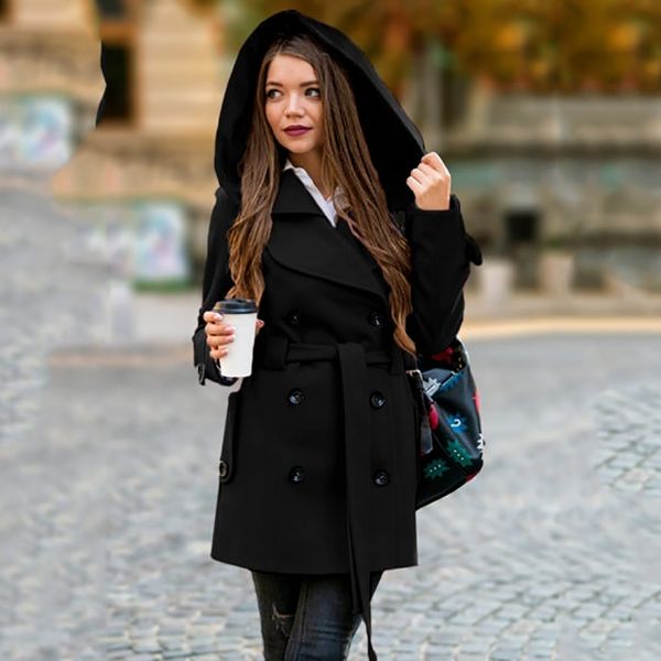womens woolen coat winter hooded coats solid color casual with pocket jacket long sleeve jackets outerwear button belt overcoat, Black
womens woolen coat winter hooded coats solid color casual with pocket jacket long sleeve jackets outerwear button belt overcoat, Black