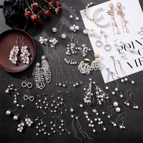 3* new hollow long heart-shaped pendant earrings sweet simulated pearl geometric tassel earrings brinco women's fashion jewelry, Golden;silver