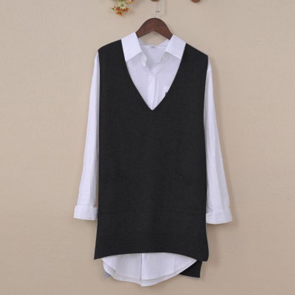 2018 new spring and autumn ladies v-neck cashmere sweater korean version of the long vest pullover loose ing, Black;white
2018 new spring and autumn ladies v-neck cashmere sweater korean version of the long vest pullover loose ing, Black;white