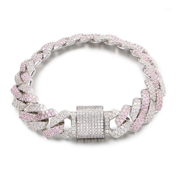 link, chain fashion silver pink color matching zircon strip cuban bracelet hip hop for men and women1, Black
link, chain fashion silver pink color matching zircon strip cuban bracelet hip hop for men and women1, Black
