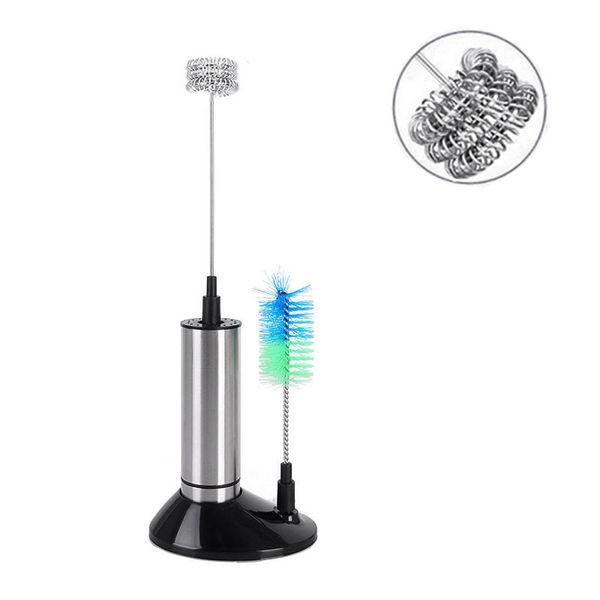stainless steel handheld electric milk frothers 3-spring whisk head milk frother with base cleaning brush
stainless steel handheld electric milk frothers 3-spring whisk head milk frother with base cleaning brush