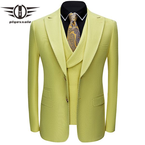 plyesxale 2020 design green white yellow groom wedding suits for men three piece prom party suit double split suits q834, White;black
plyesxale 2020 design green white yellow groom wedding suits for men three piece prom party suit double split suits q834, White;black
