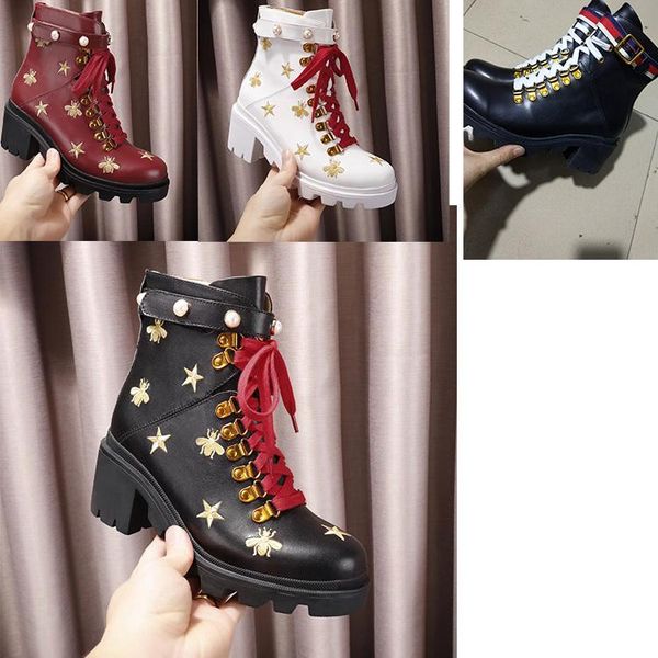 embroidered bee martin boots female british style paris luxury star pearl buckle locomotive short boots red lace, Black
embroidered bee martin boots female british style paris luxury star pearl buckle locomotive short boots red lace, Black