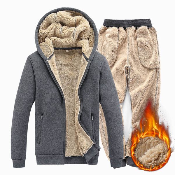 running sets 2021 winter tracksuit man set warm thick hooded jacket+pants 2pc men lamb cashmere hoodies zipper sport suit, Black;blue
running sets 2021 winter tracksuit man set warm thick hooded jacket+pants 2pc men lamb cashmere hoodies zipper sport suit, Black;blue