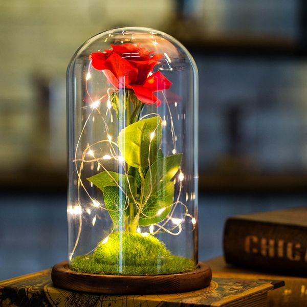 glittery artificial flower silk rose and led light string in glass dome the gift for valentine's day holiday home decor
glittery artificial flower silk rose and led light string in glass dome the gift for valentine's day holiday home decor