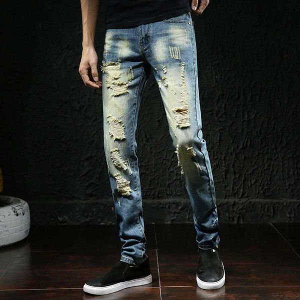 2020 summer new straight solid color designer motorcycle jeans hole in europe and america fashion slim men's jeans, Blue
2020 summer new straight solid color designer motorcycle jeans hole in europe and america fashion slim men's jeans, Blue