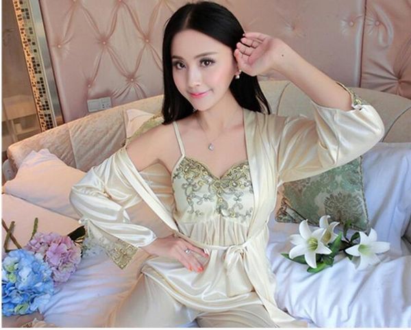 soft silk robe suit three sets of transparent lace suit pajama women's leggings spaghetti leggings three pajamas tt415, Black
soft silk robe suit three sets of transparent lace suit pajama women's leggings spaghetti leggings three pajamas tt415, Black