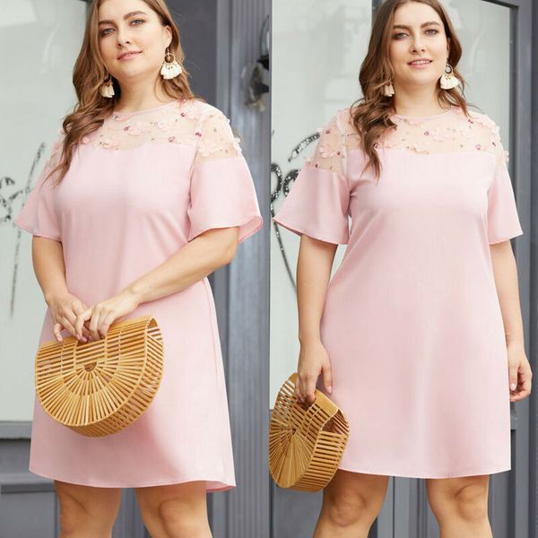 women lace neck short sleeve summer casual party t-shirt skater dress plus size, Black;gray
women lace neck short sleeve summer casual party t-shirt skater dress plus size, Black;gray