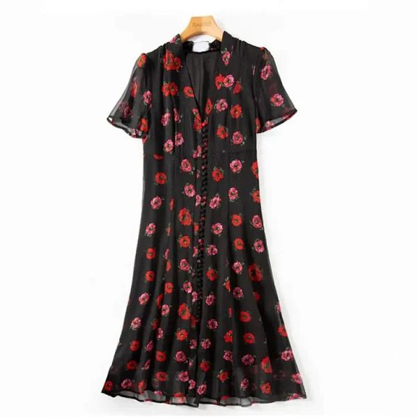 women dress 2020 spring-summer french v-neck short sleeve romantic silk slim fit slim thin buckle print dress, Black;gray
women dress 2020 spring-summer french v-neck short sleeve romantic silk slim fit slim thin buckle print dress, Black;gray