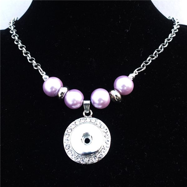 fashion pearls metal 18mm snap buttons rhinestone pendant necklace jewelry, Silver 
fashion pearls metal 18mm snap buttons rhinestone pendant necklace jewelry, Silver