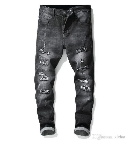 fashion mens slim fit black skinny jeans fashion designer distressed skull patchwork denim pants streetwear bike toursers 096, Blue
fashion mens slim fit black skinny jeans fashion designer distressed skull patchwork denim pants streetwear bike toursers 096, Blue