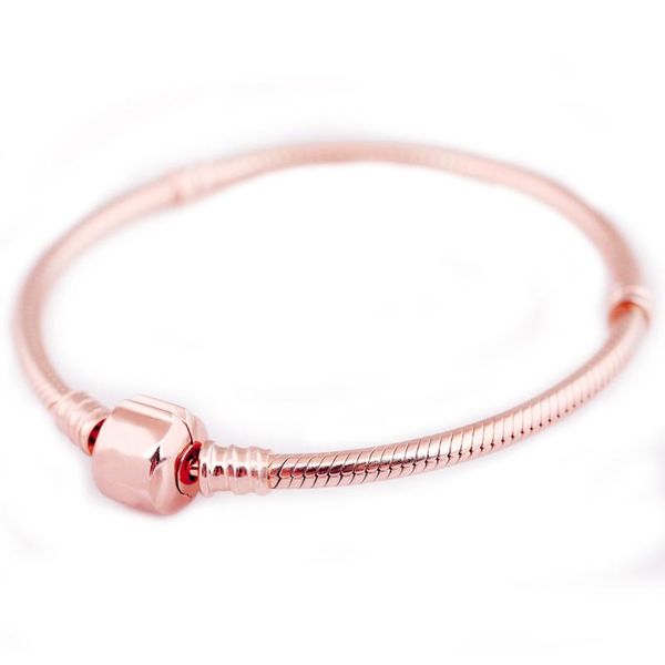 925 sterling silver bracelet rose gold barrel clasp snake chain basic bracelet bangle for women bead charm diy fine jewelry, Black