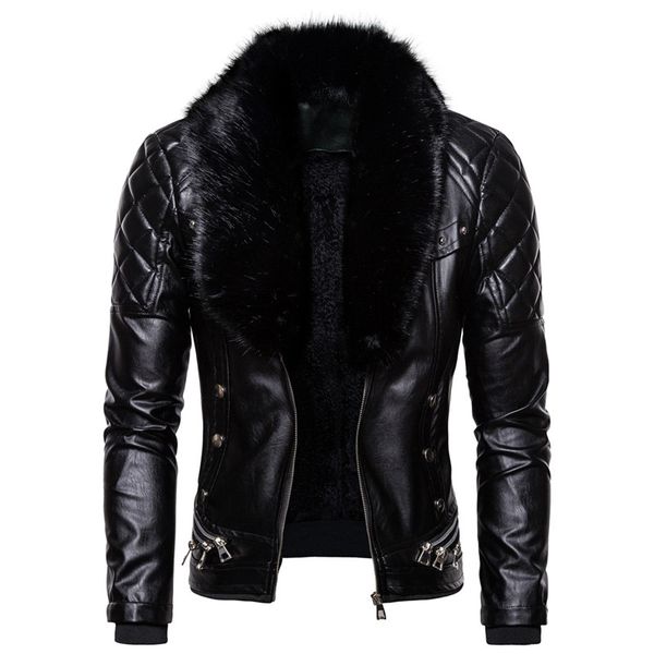 men's pu jackets splice punk autumn warm faux fur collar pu stand collar slim zipper classy male jacket, Black
men's pu jackets splice punk autumn warm faux fur collar pu stand collar slim zipper classy male jacket, Black