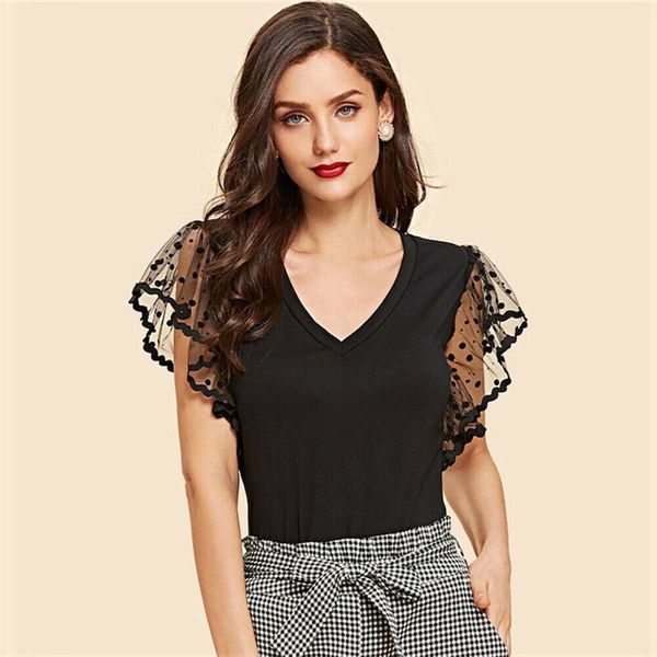 women fashion mesh sleeve blouse new ladies summer short sleeve solid black shirts clothes clothes 2019, White
women fashion mesh sleeve blouse new ladies summer short sleeve solid black shirts clothes clothes 2019, White