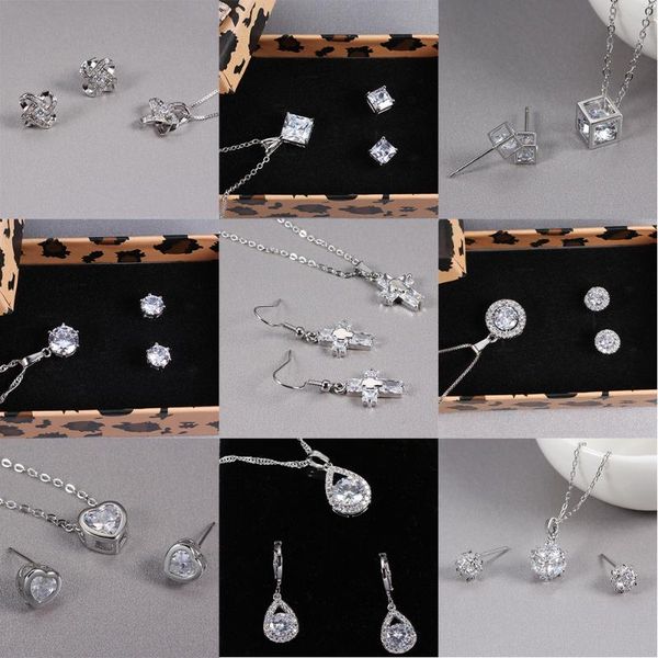 bridal jewelry sets cubic zircon earrings and chain pendant necklace combination set for women popular jewelry anniversary gift, Silver
bridal jewelry sets cubic zircon earrings and chain pendant necklace combination set for women popular jewelry anniversary gift, Silver