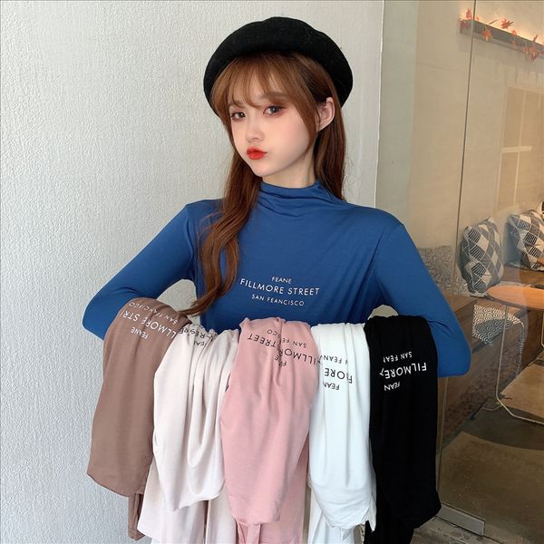 simple basic shirt letter printing semi-high pile collar slim long sleeve base shirt female t-shirt, White
simple basic shirt letter printing semi-high pile collar slim long sleeve base shirt female t-shirt, White