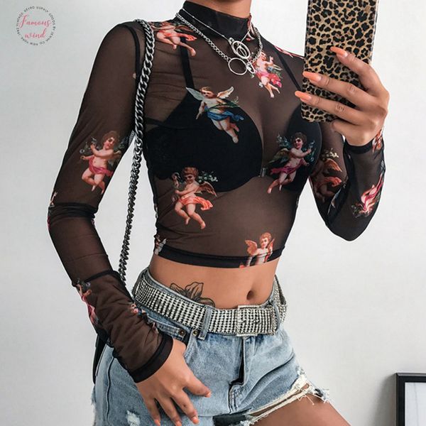 2019 angel printed half high collar tshirt exposed navel mesh long sleeved t shirt short slim bottoming crop top, White
2019 angel printed half high collar tshirt exposed navel mesh long sleeved t shirt short slim bottoming crop top, White