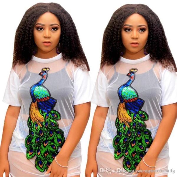 womens summer designer perspective tshirts gauze panelled peacock crew neck short sleeve fashion feamle clothing plus size casual apparel, White
womens summer designer perspective tshirts gauze panelled peacock crew neck short sleeve fashion feamle clothing plus size casual apparel, White