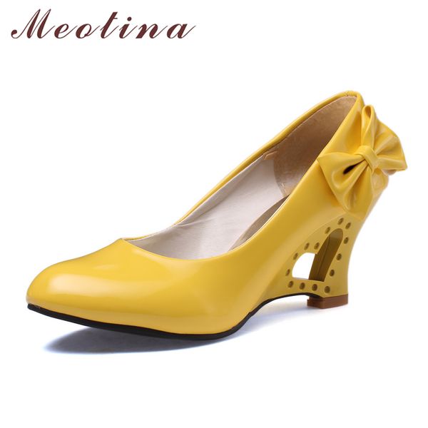 meotina shoes women wedge high heels fashion bow pu patent leather platform shoes party pumps white black pink yellow size 34-39
meotina shoes women wedge high heels fashion bow pu patent leather platform shoes party pumps white black pink yellow size 34-39