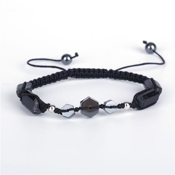 black healing rough tourmaline semi precious mineral stone bead charm geometric hematite adjustable macrame bracelet for unisex, Golden;silver
black healing rough tourmaline semi precious mineral stone bead charm geometric hematite adjustable macrame bracelet for unisex, Golden;silver