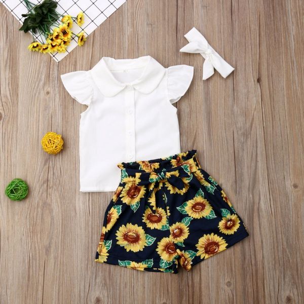 summer baby girls casual flare sleeve t-shirt +flower shorts+headband suits costume set, White
summer baby girls casual flare sleeve t-shirt +flower shorts+headband suits costume set, White