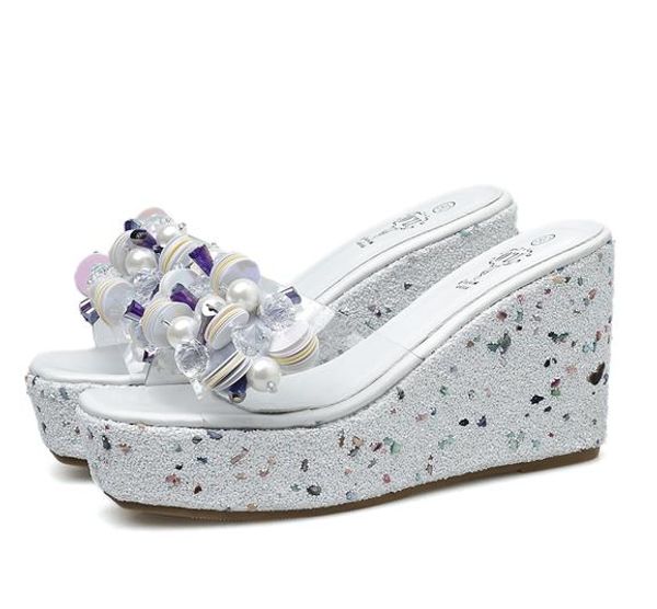 handmade sweet rhinestone beads sandals glitter sequined platform wedges high heels slides designer shoes size 34 to 40 tradingbear, Black
handmade sweet rhinestone beads sandals glitter sequined platform wedges high heels slides designer shoes size 34 to 40 tradingbear, Black