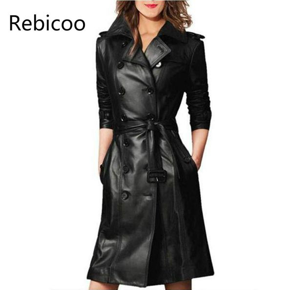 women pu leather trench coat female overcoat spring autumn long sleeve double-breasted long coat ladies plus size windbreaker, Tan;black
women pu leather trench coat female overcoat spring autumn long sleeve double-breasted long coat ladies plus size windbreaker, Tan;black