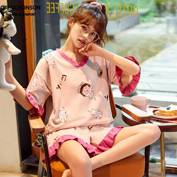 summer pajama women japanese style kawaii sakura momoko print frill shorts pijamas set cotton sleepwear pyjama set, Black;red
summer pajama women japanese style kawaii sakura momoko print frill shorts pijamas set cotton sleepwear pyjama set, Black;red