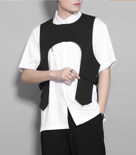 xs-6xl 2020 new men clothing hair stylist personalized woven belt splicing locomotive wind tooling vest plus size singer costume, Black;white
xs-6xl 2020 new men clothing hair stylist personalized woven belt splicing locomotive wind tooling vest plus size singer costume, Black;white