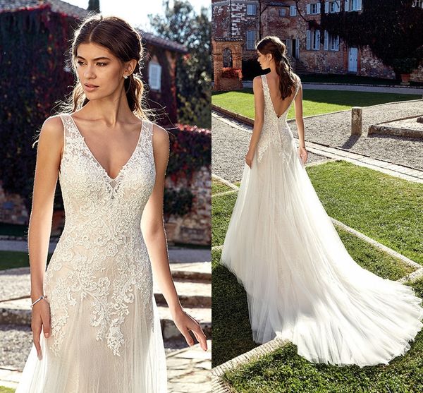v cut backless a line wedding dresses lace appliques sweep train v neck bridal gown robe de mariee, White
v cut backless a line wedding dresses lace appliques sweep train v neck bridal gown robe de mariee, White