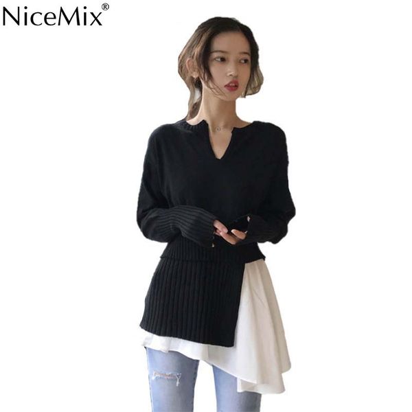 nicemix women sweater 2019 autumn winter new fahsion irregular stitching sweater elegant temperament long-sleeved shirt women, White
nicemix women sweater 2019 autumn winter new fahsion irregular stitching sweater elegant temperament long-sleeved shirt women, White