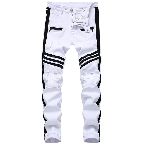 new white men's jeans straight denim jeans with zippers contrast color stripe male pants slim plus size trousers, Blue
new white men's jeans straight denim jeans with zippers contrast color stripe male pants slim plus size trousers, Blue