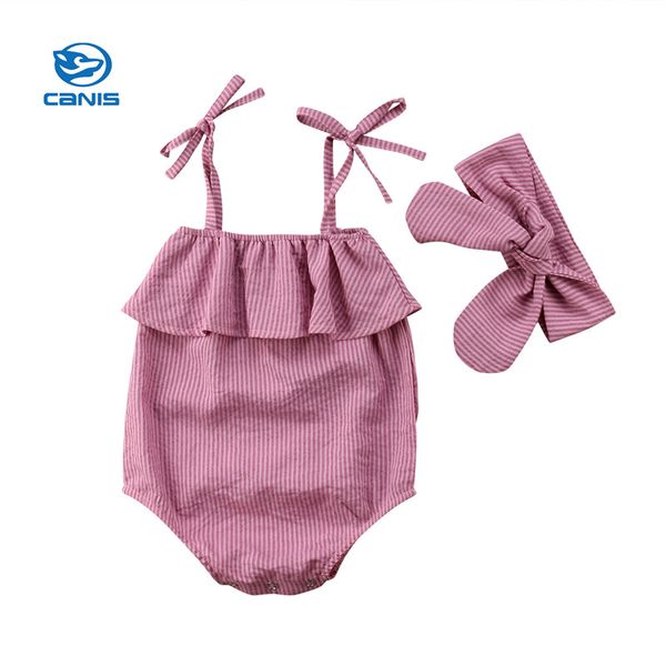 2018 new arrival summer newborn infant baby girls cotton striped romper jumpsuit bodysuit headband baby girls clothes outfit, White
2018 new arrival summer newborn infant baby girls cotton striped romper jumpsuit bodysuit headband baby girls clothes outfit, White