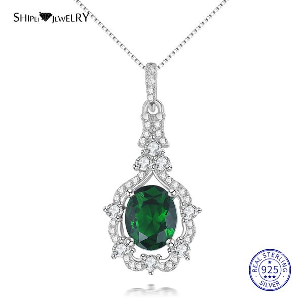 

shipei 100% 925 sterling silver fine jewelry oval emerald sapphire ruby aquarius pendant necklace for women birthday gift
